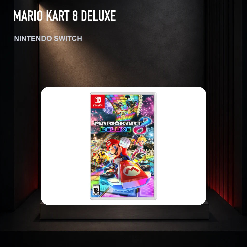 Mario Kart 8 Deluxe physical game cover on a collector display plinth