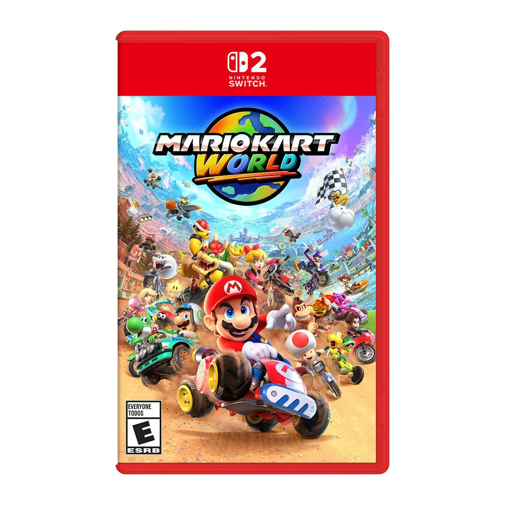 Mario Kart World physical Nintendo game cover on a white background