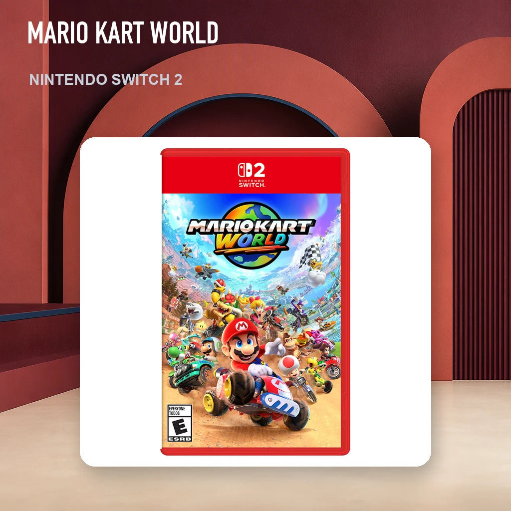 Mario Kart World physical game cover in an RGM retro display setting