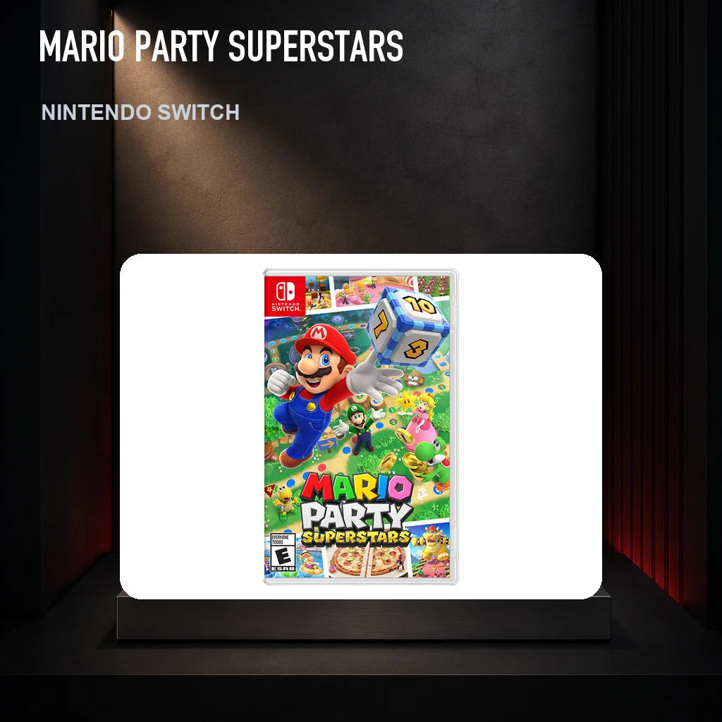 Mario Party Superstars physical game cover on a collector display plinth