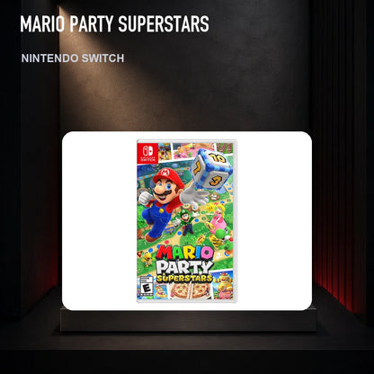 Mario Party Superstars physical game cover on a collector display plinth