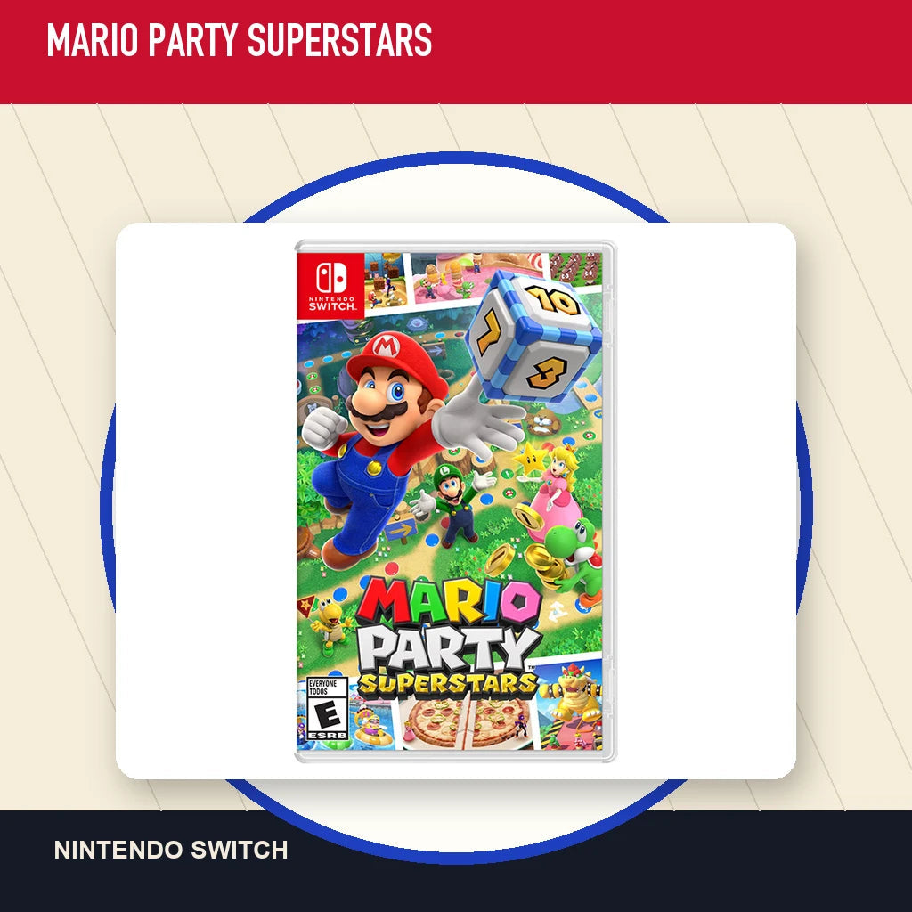 Mario Party Superstars physical game cover in a minimal catalog layout