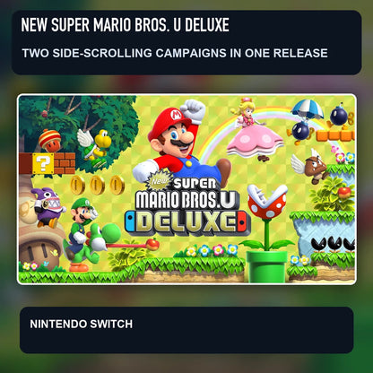 New Super Mario Bros. U Deluxe key visual highlighting two side-scrolling campaigns in one release