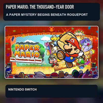 Paper Mario: The Thousand-Year Door key visual highlighting a paper mystery begins beneath rogueport