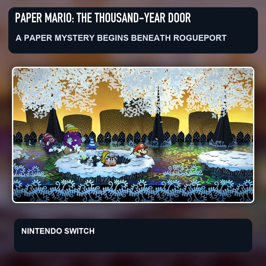 Paper Mario: The Thousand-Year Door scene illustrating a paper mystery begins beneath rogueport