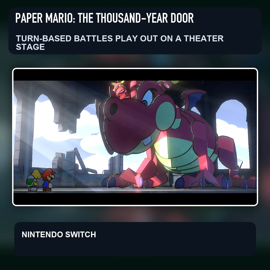 Paper Mario: The Thousand-Year Door scene illustrating turn-based battles play out on a theater stage