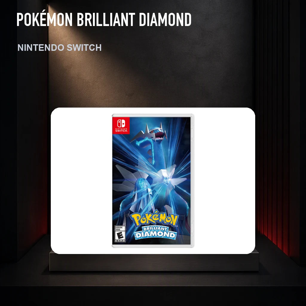 Pokémon Brilliant Diamond physical game cover on a collector display plinth