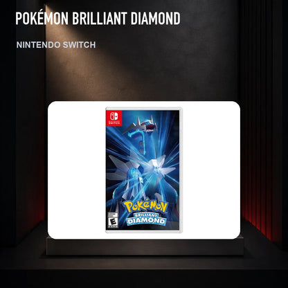 Pokémon Brilliant Diamond physical game cover on a collector display plinth