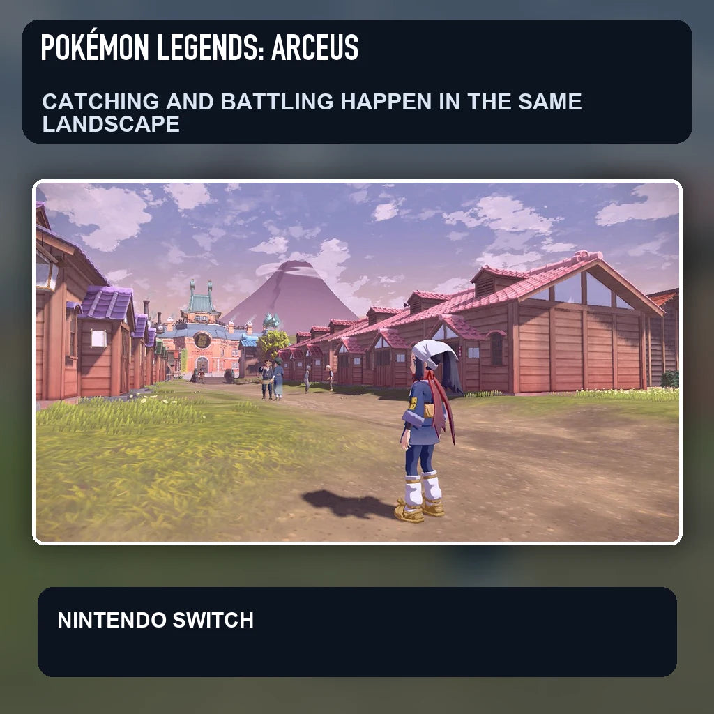 Pokémon Legends: Arceus scene illustrating catching and battling happen in the same landscape