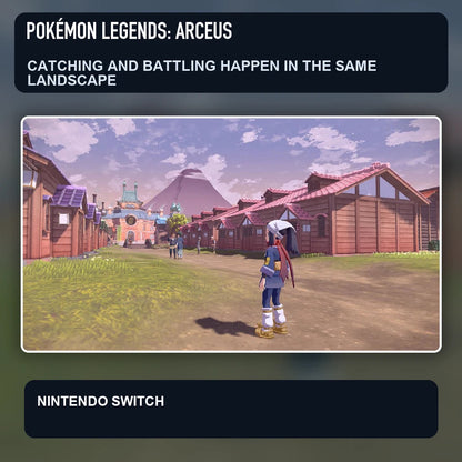 Pokémon Legends: Arceus scene illustrating catching and battling happen in the same landscape