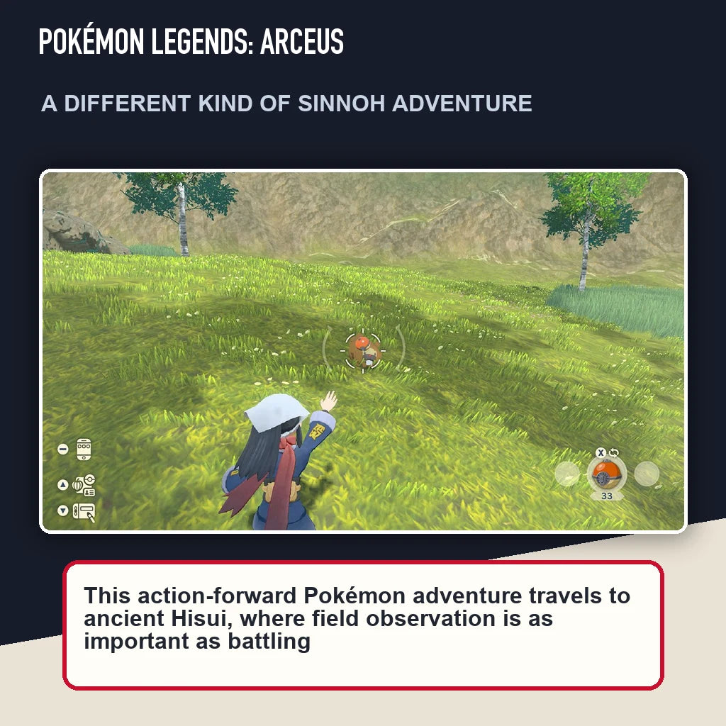 Pokémon Legends: Arceus scene highlighting a different kind of sinnoh adventure
