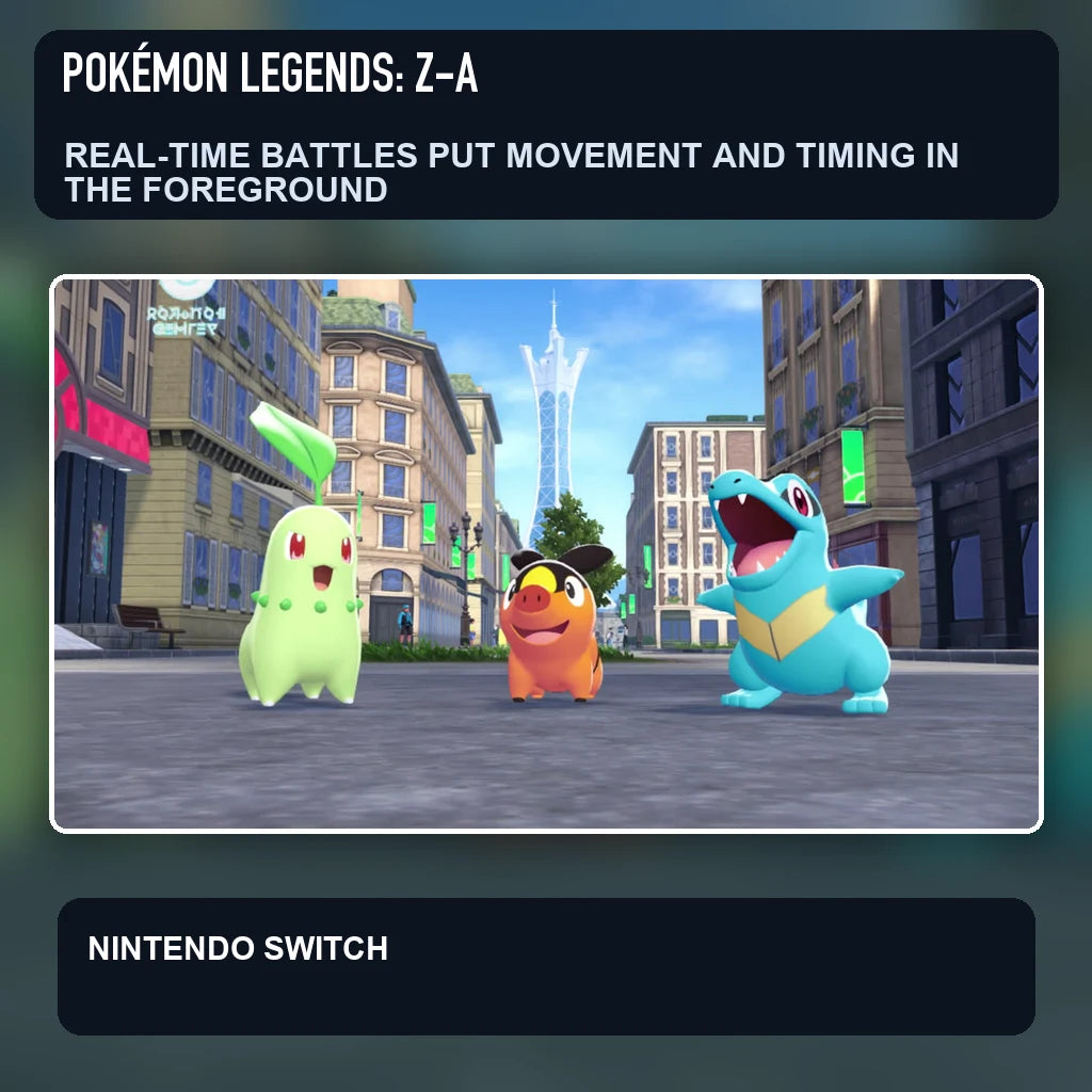 Pokémon Legends: Z-A scene illustrating real-time battles put movement and timing in the foreground