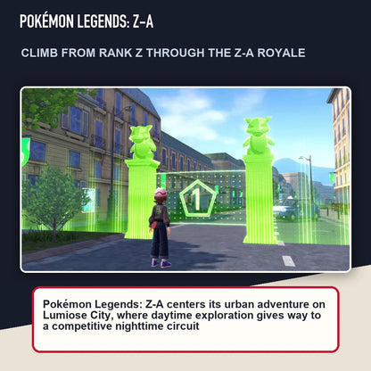Pokémon Legends: Z-A scene highlighting climb from rank z through the z-a royale
