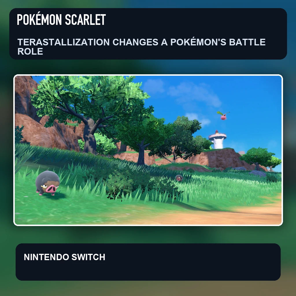 Pokémon Scarlet scene illustrating terastallization changes a pokémon's battle role