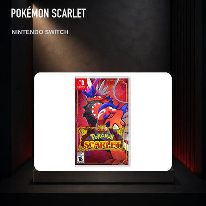 Pokémon Scarlet physical game cover on a collector display plinth