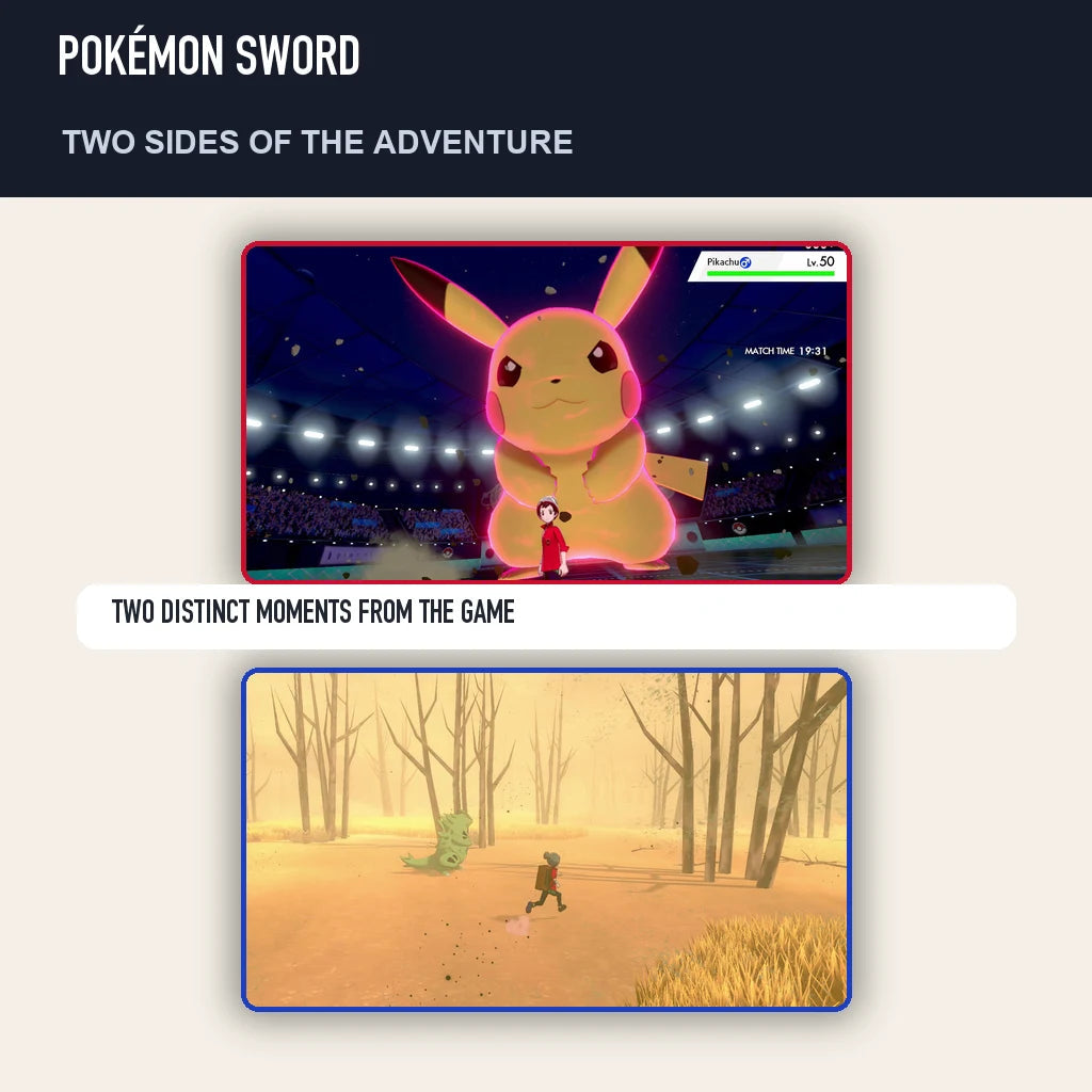 Two scenes from Pokémon Sword showing distinct moments from the game