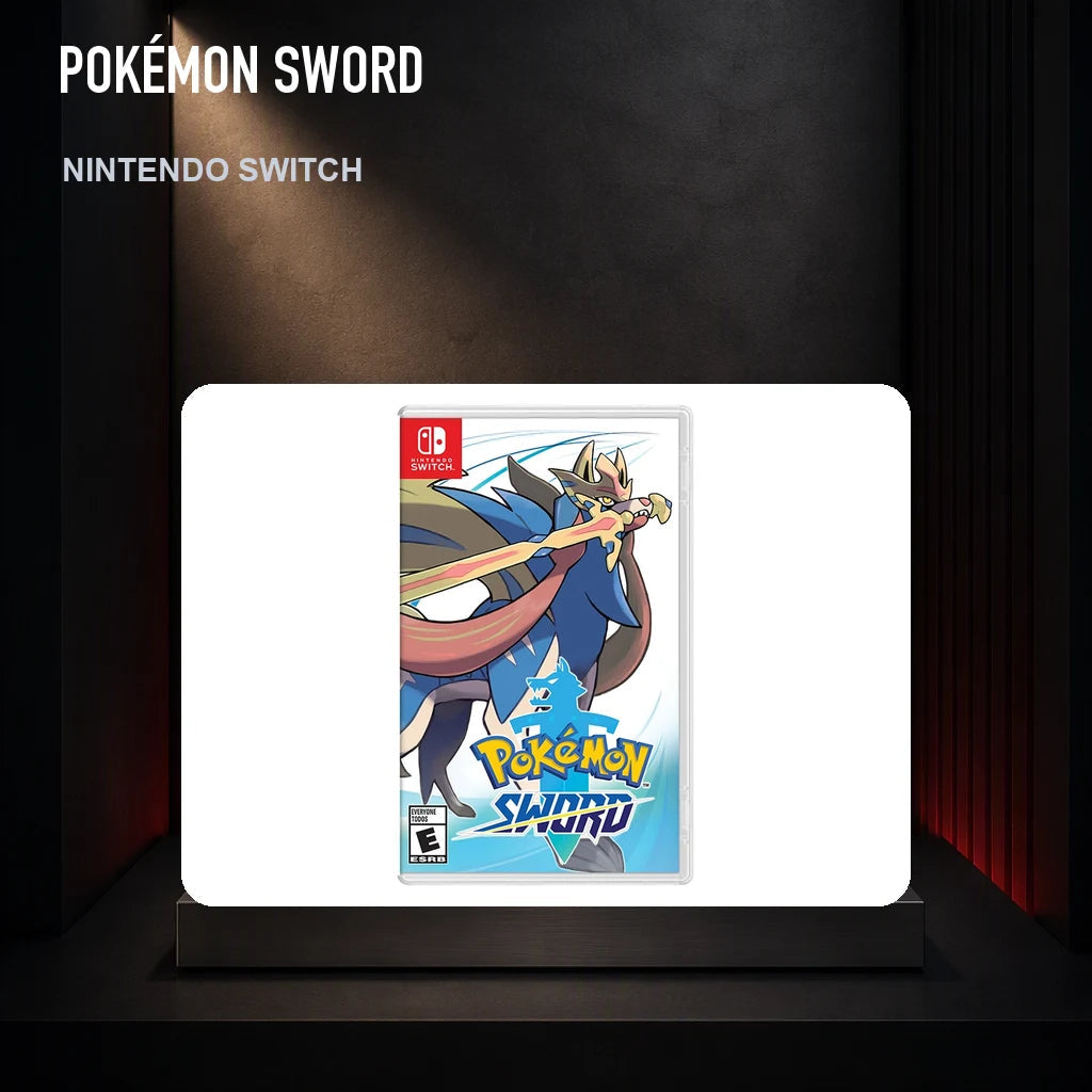 Pokémon Sword physical game cover on a collector display plinth