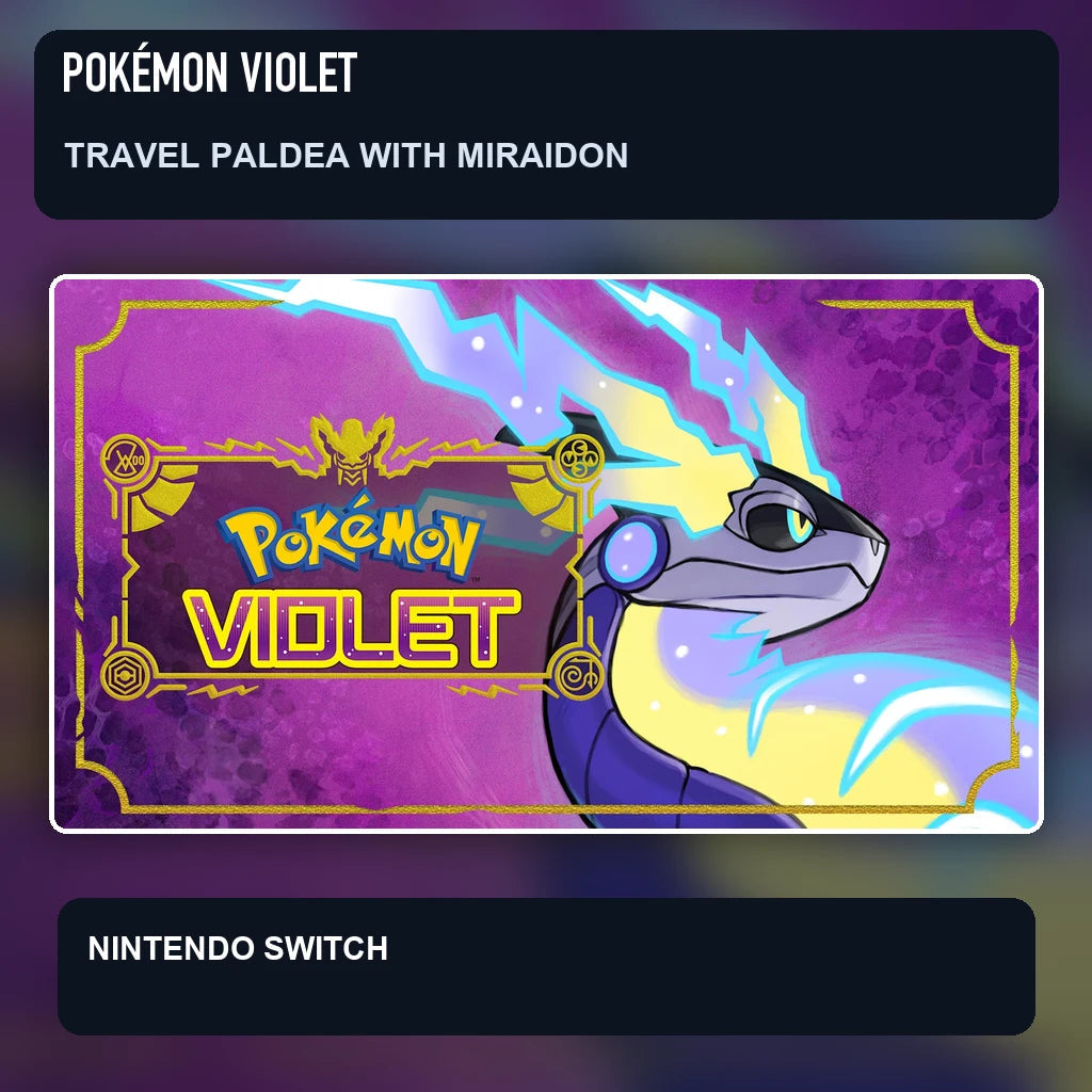 Pokémon Violet key visual highlighting travel paldea with miraidon