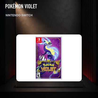 Pokémon Violet physical game cover on a collector display plinth