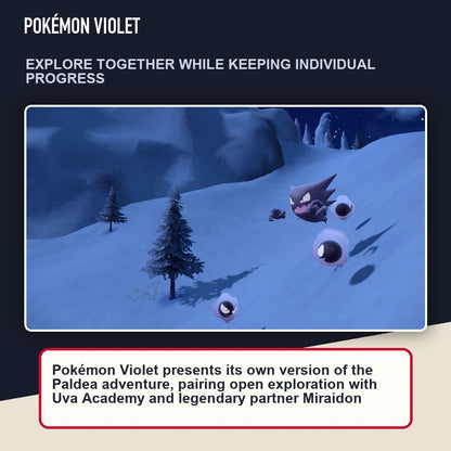 Pokémon Violet scene highlighting explore together while keeping individual progress