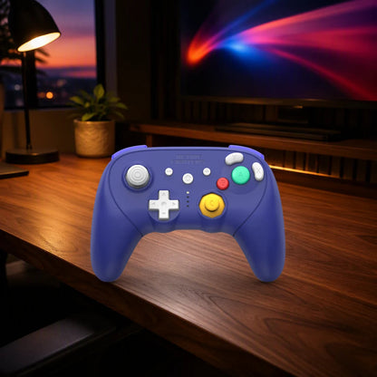Retro Fighters BattlerGC Pro shown in a gaming desk setting; scene props not included