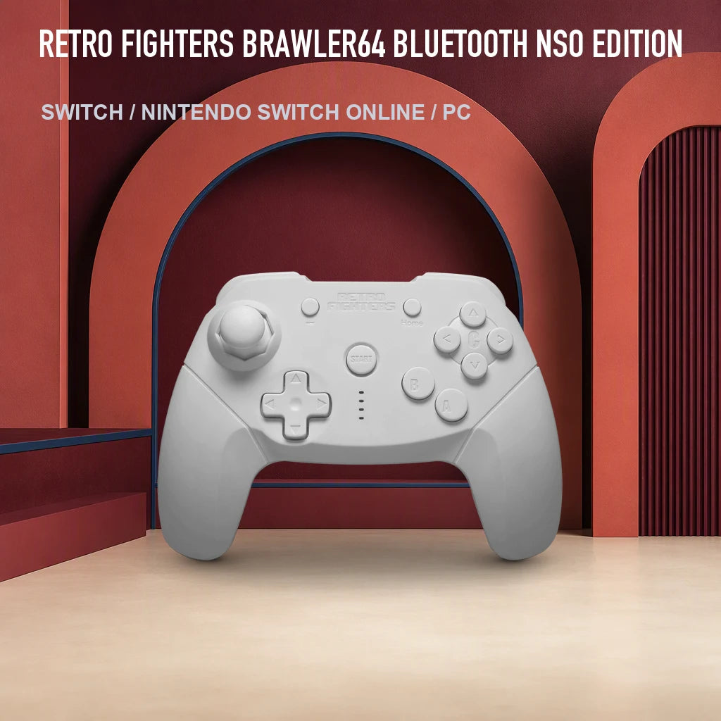 Retro Fighters Brawler64 Bluetooth NSO Edition in an RGM retro studio display