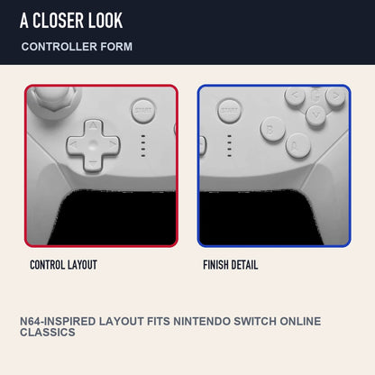 Two close detail views of Retro Fighters Brawler64 Bluetooth NSO Edition