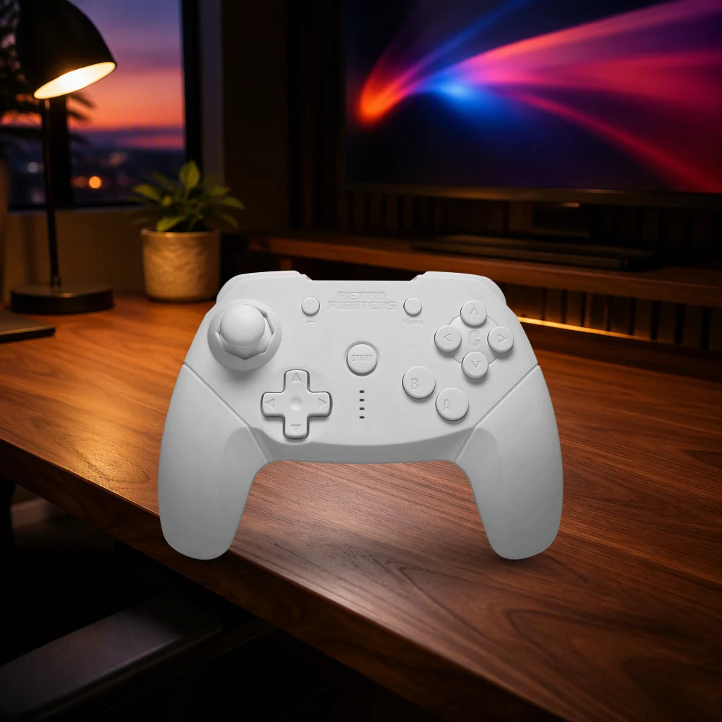 Retro Fighters Brawler64 Bluetooth NSO Edition shown in a gaming desk setting; scene props not included