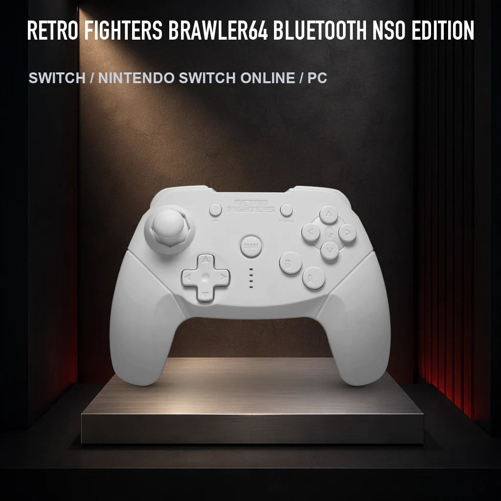 Retro Fighters Brawler64 Bluetooth NSO Edition on a collector display plinth