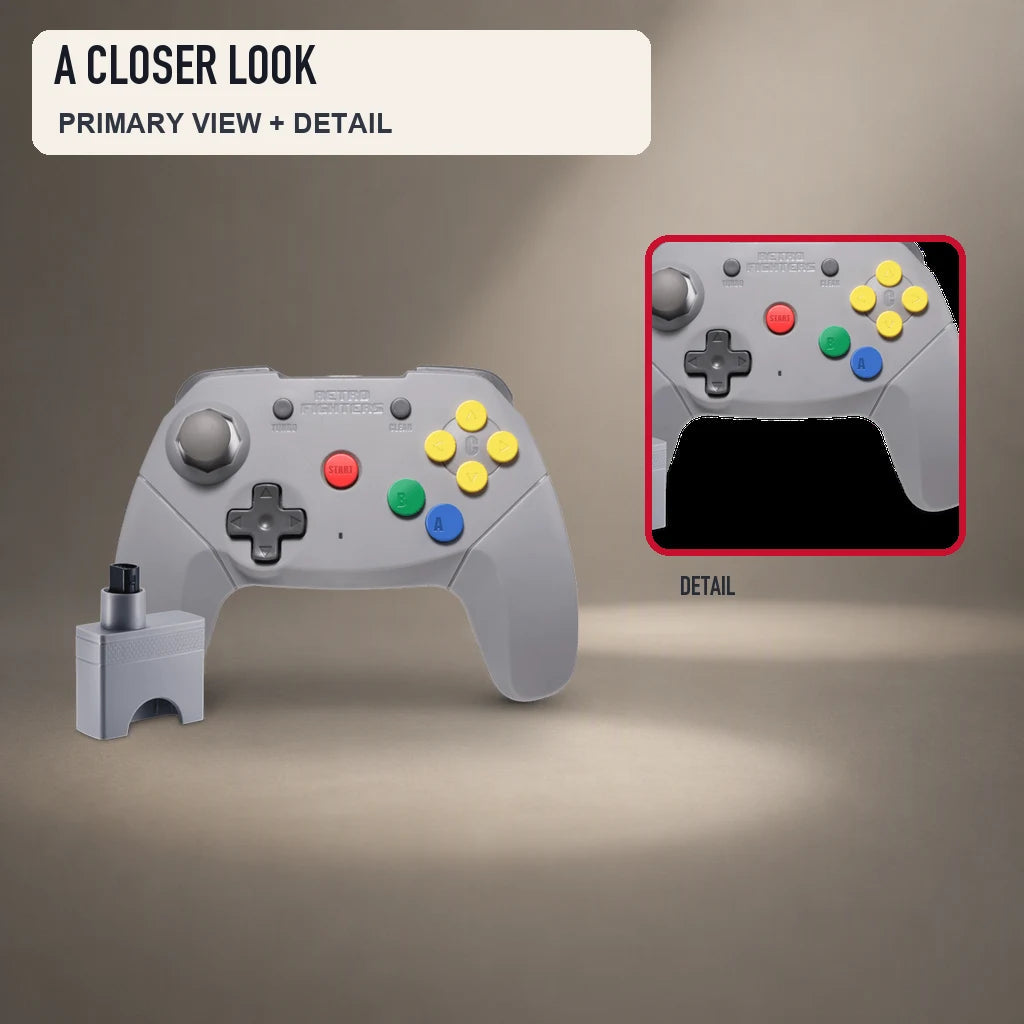 Primary and close detail views of Retro Fighters Brawler64 Wireless Edition
