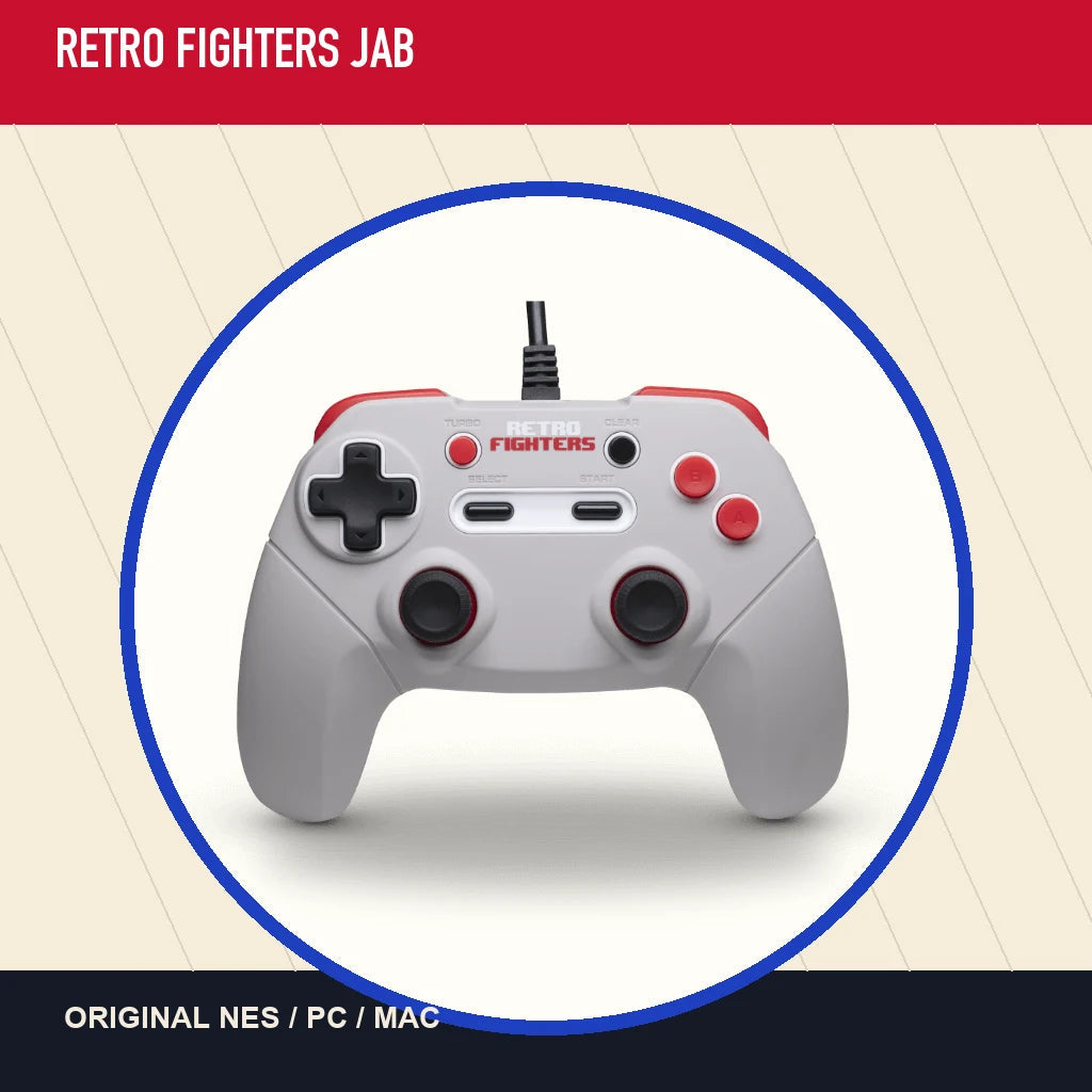 Retro Fighters JAB in a minimal catalog layout