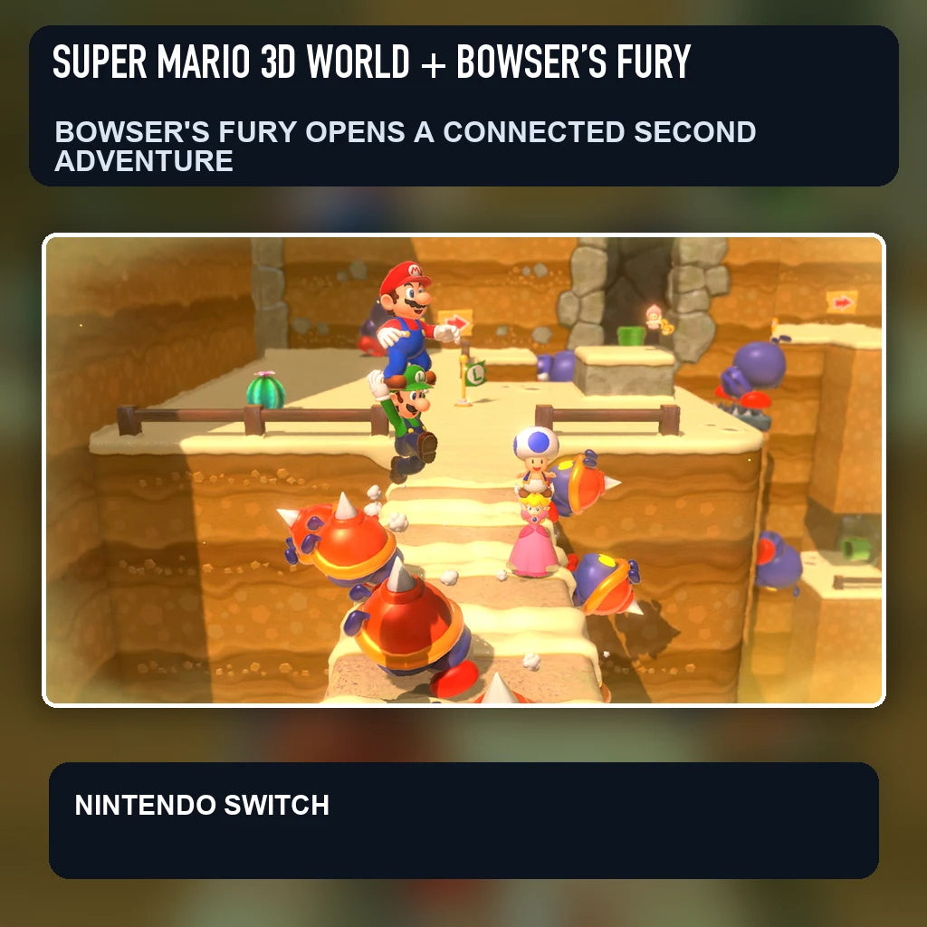 Super Mario 3D World + Bowser’s Fury scene illustrating bowser's fury opens a connected second adventure
