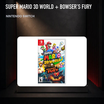 Super Mario 3D World + Bowser’s Fury physical game cover on a collector display plinth