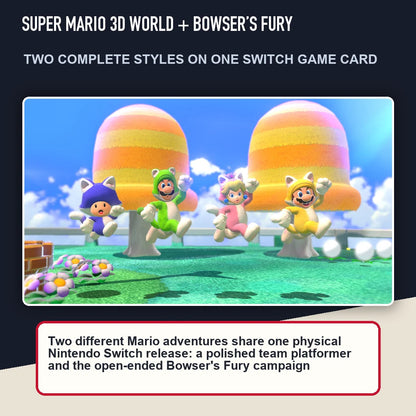Super Mario 3D World + Bowser’s Fury scene highlighting two complete styles on one switch game card
