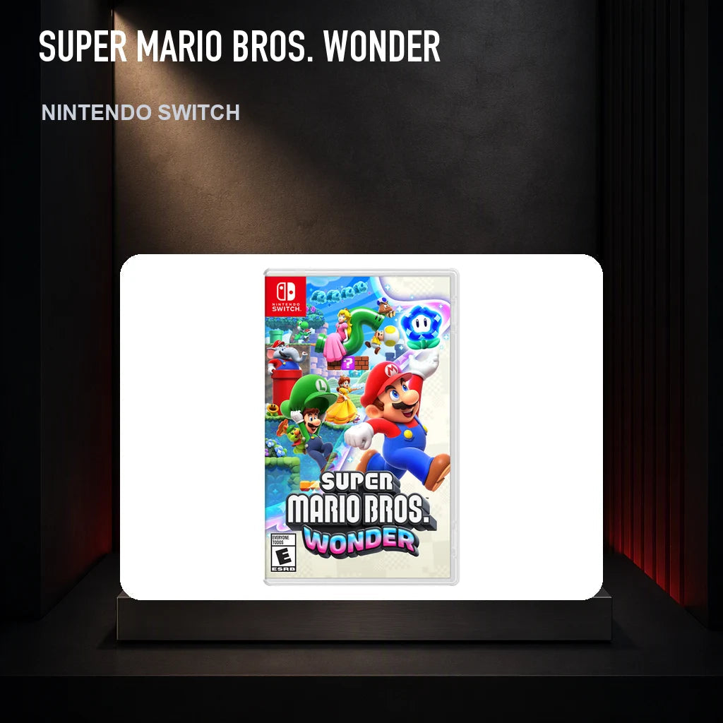 Super Mario Bros. Wonder physical game cover on a collector display plinth