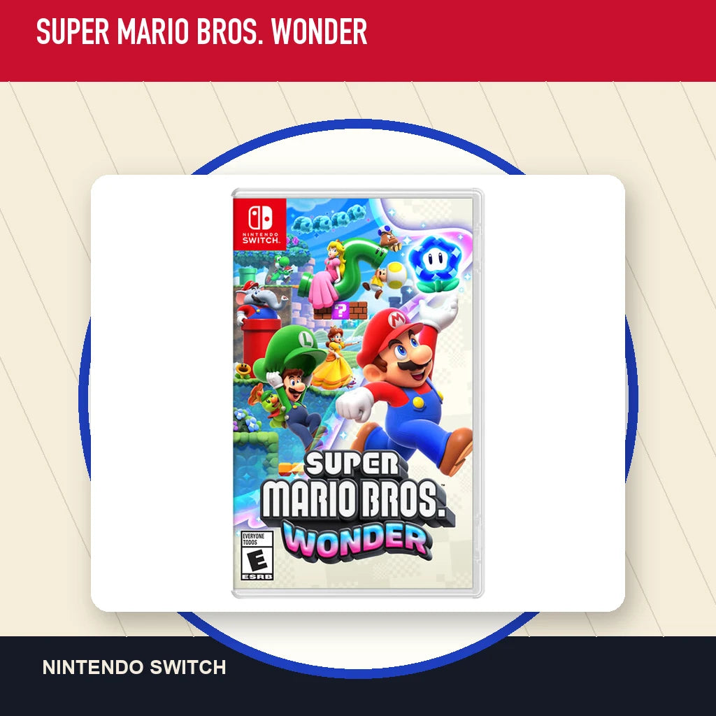 Super Mario Bros. Wonder physical game cover in a minimal catalog layout