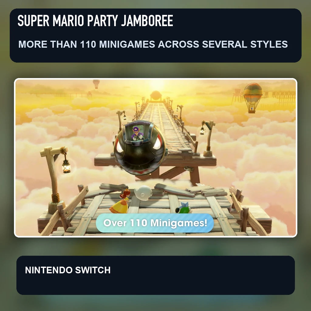 Super Mario Party Jamboree scene illustrating more than 110 minigames across several styles