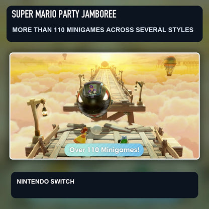 Super Mario Party Jamboree scene illustrating more than 110 minigames across several styles