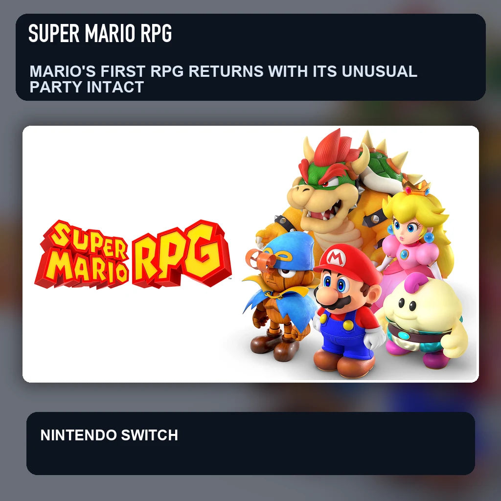 Super Mario RPG key visual highlighting mario's first rpg returns with its unusual party intact