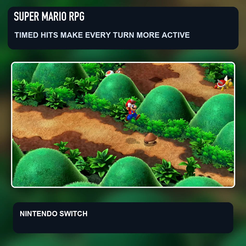 Super Mario RPG scene illustrating timed hits make every turn more active