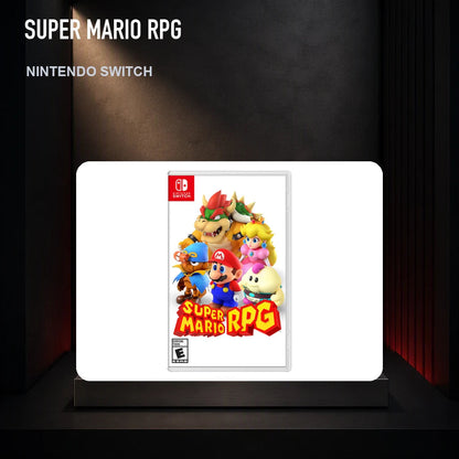 Super Mario RPG physical game cover on a collector display plinth