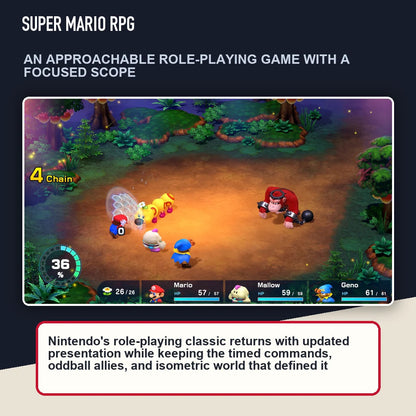 Super Mario RPG scene highlighting an approachable role-playing game with a focused scope