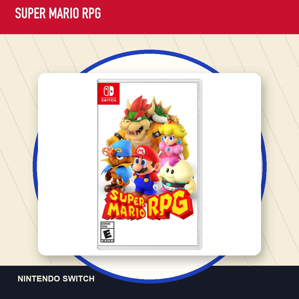 Super Mario RPG physical game cover in a minimal catalog layout