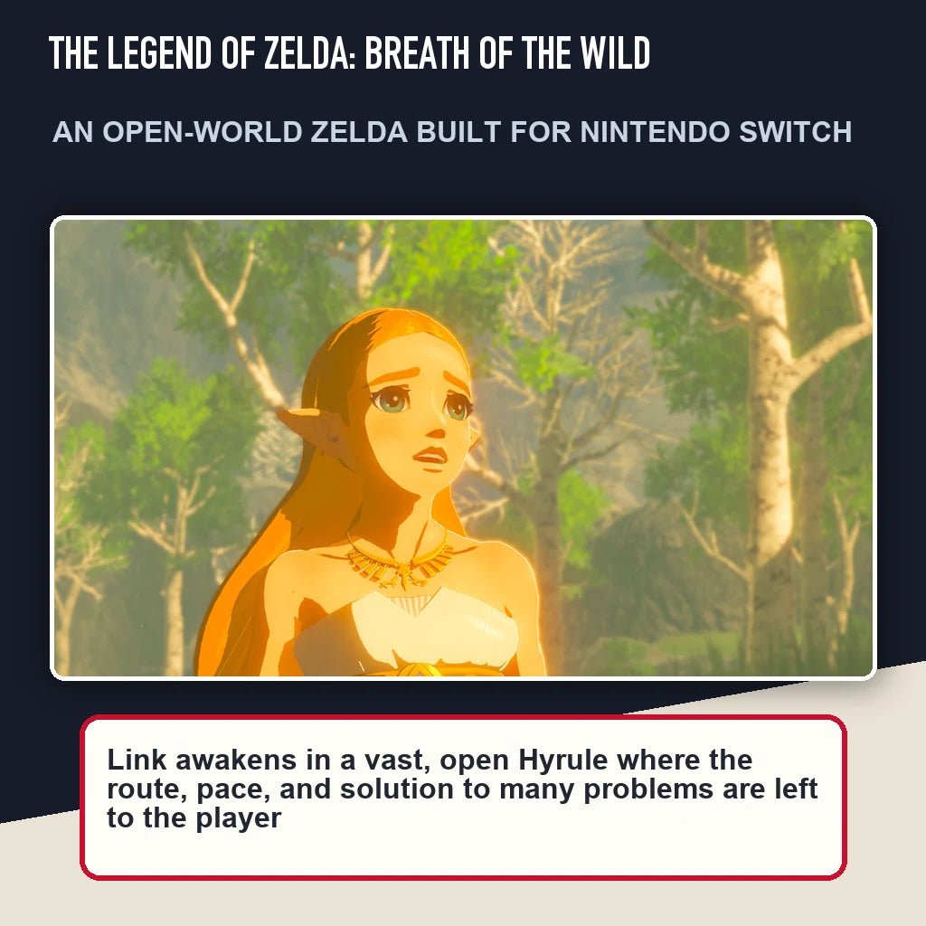 The Legend of Zelda: Breath of the Wild scene highlighting an open-world zelda built for nintendo switch