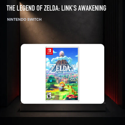 The Legend of Zelda: Link's Awakening physical game cover on a collector display plinth