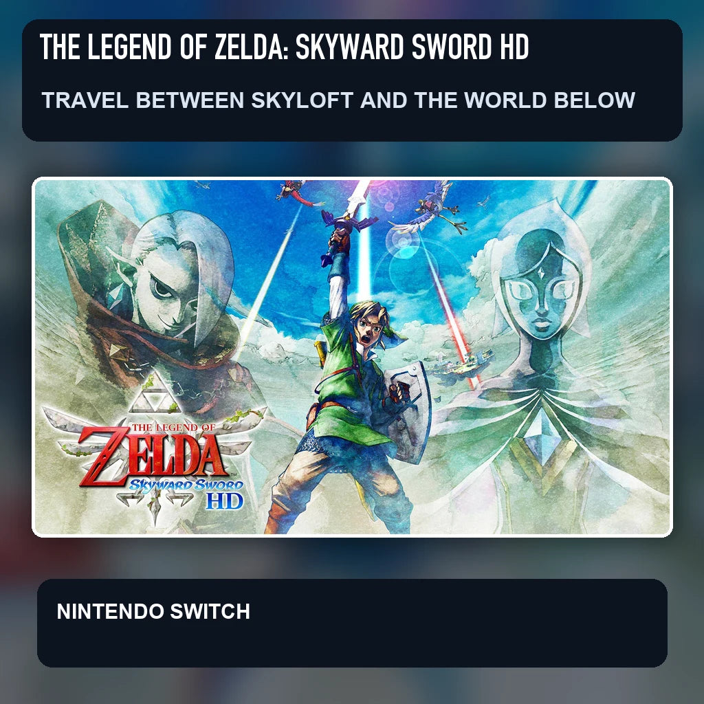 The Legend of Zelda: Skyward Sword HD key visual highlighting travel between skyloft and the world below
