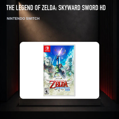 The Legend of Zelda: Skyward Sword HD physical game cover on a collector display plinth