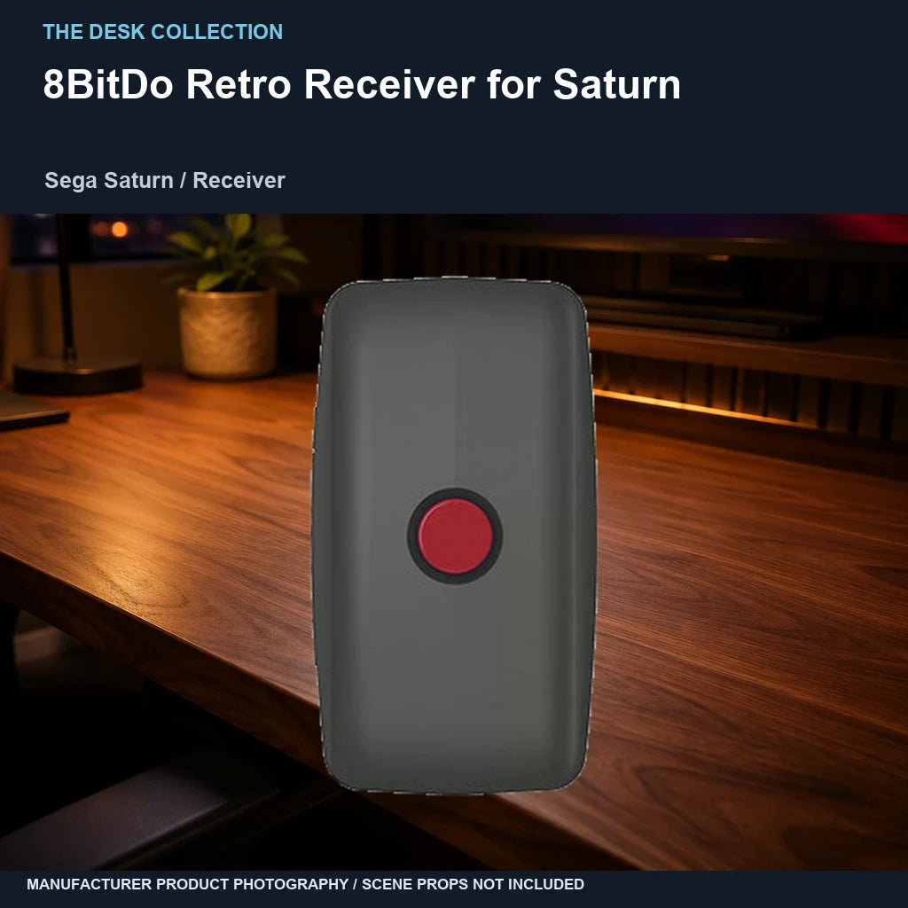 8BitDo Retro Receiver for Saturn: walnut desk