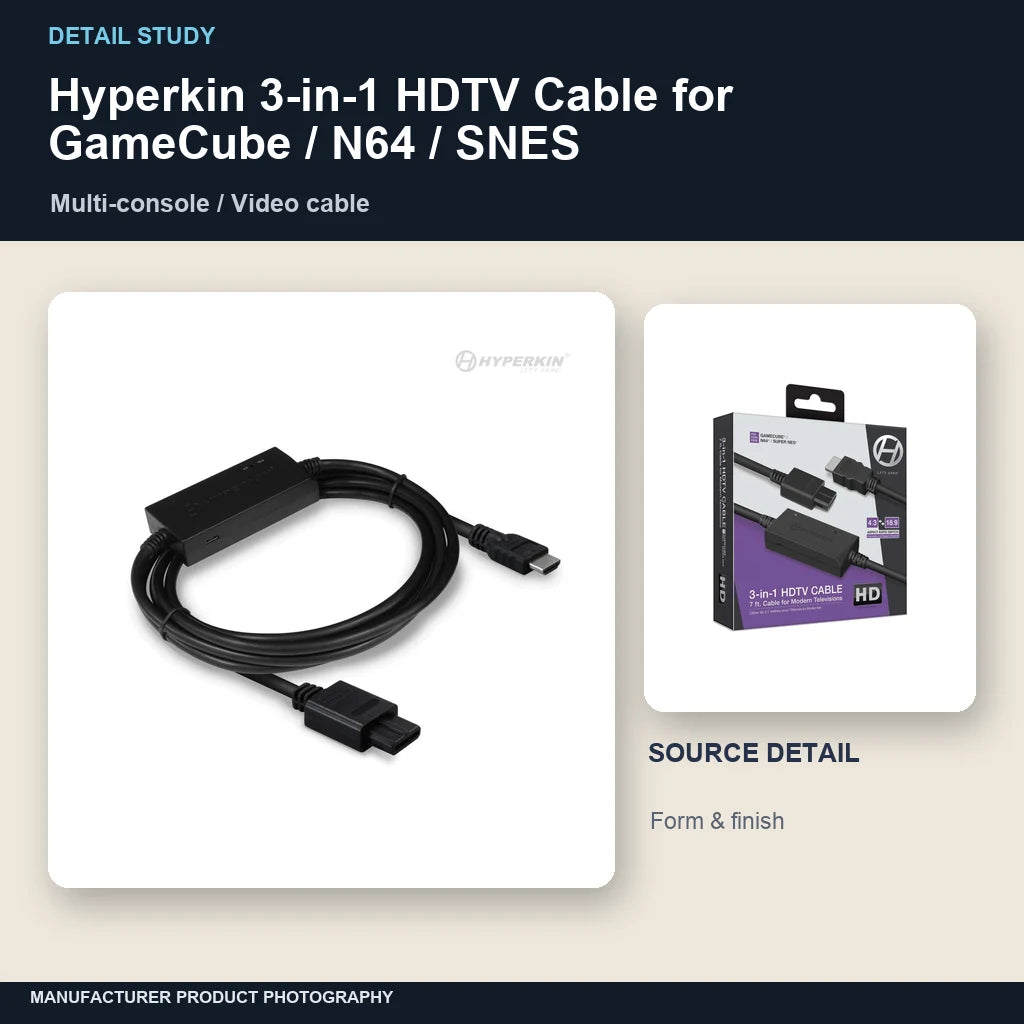 Hyperkin 3-in-1 HDTV Cable for GameCube / N64 / SNES: detail study