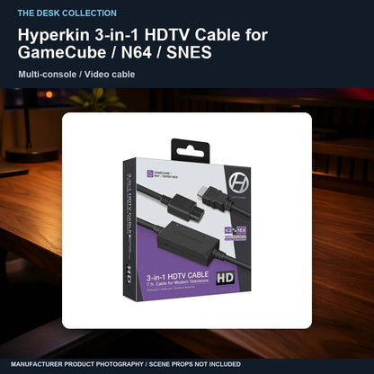 Hyperkin 3-in-1 HDTV Cable for GameCube / N64 / SNES: walnut desk